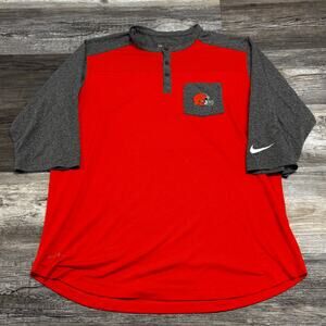 Nike NFL Team Cleveland Browns Mens L Football Dri Fit 3/4 Sleeve Henley T-Shirt